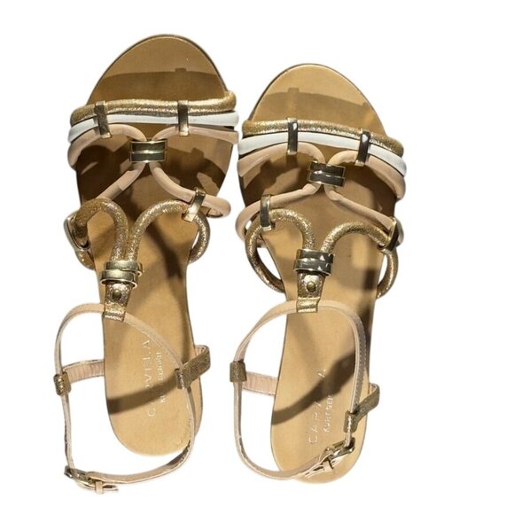 CARVELA Kurt Geiger Gold Cream Strappy Sandals Womens Leather Flats Size 7 - Picture 2 of 14